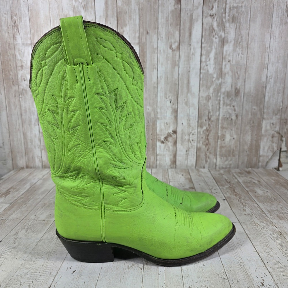 Nocona Boots Mens 7.5 B Neon Lime Green Leather Western Cowboy Boots 7520